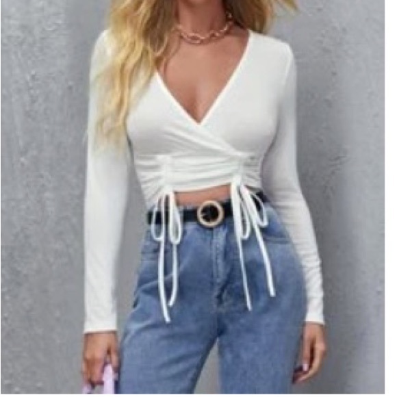 SHEIN Tops - Shein Long sleeve V- neck crop top